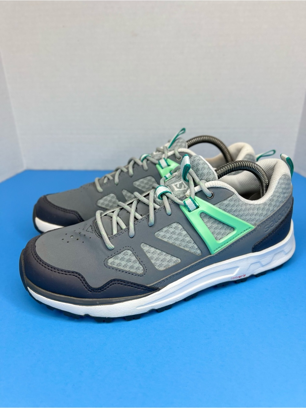 Salomon Instinct Pro Womens Trail Running Hiking Shoes Grey/Mint Sz 8.5M CLEAN!